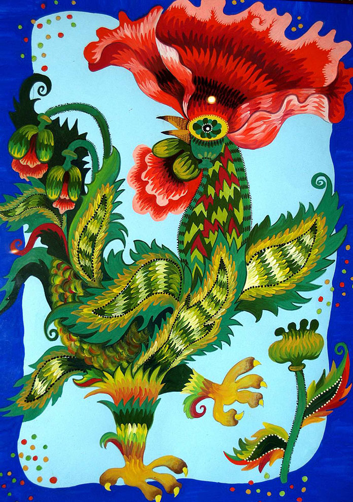 The rooster in a red cap stands on the threshing floor - Olena Shloda